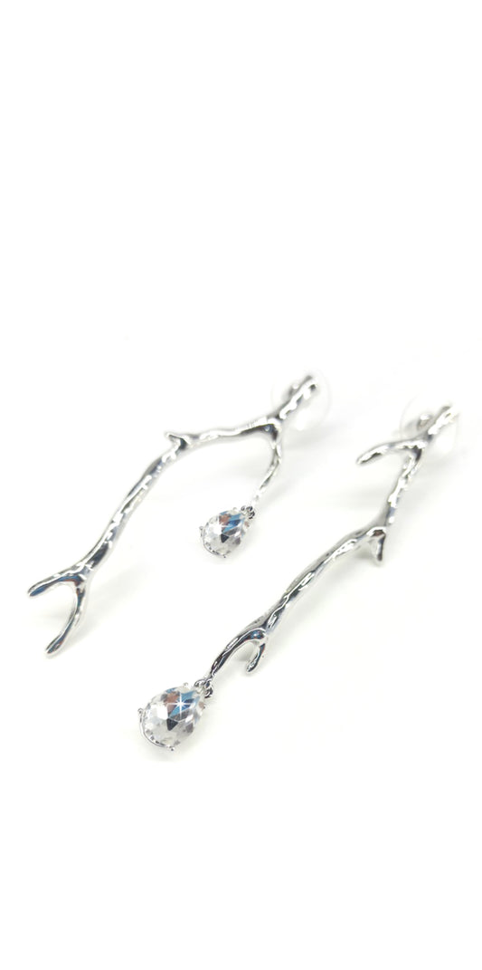 Silver Crystal Branch Earring