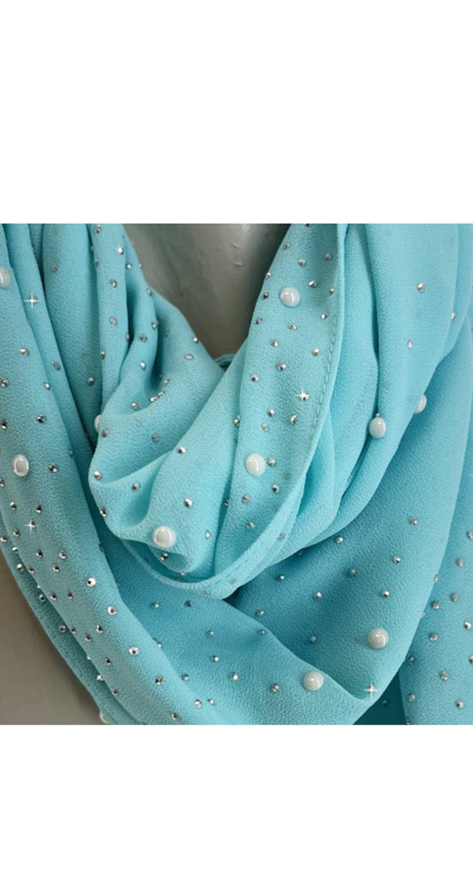 Pearl Embellished Scarf - Turquoise