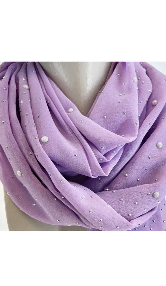 Pearl Embellished Scarf - Lilac