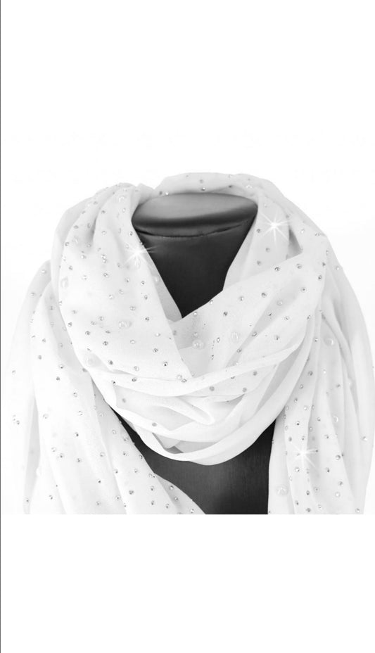 Pearl Embellished Scarf - White