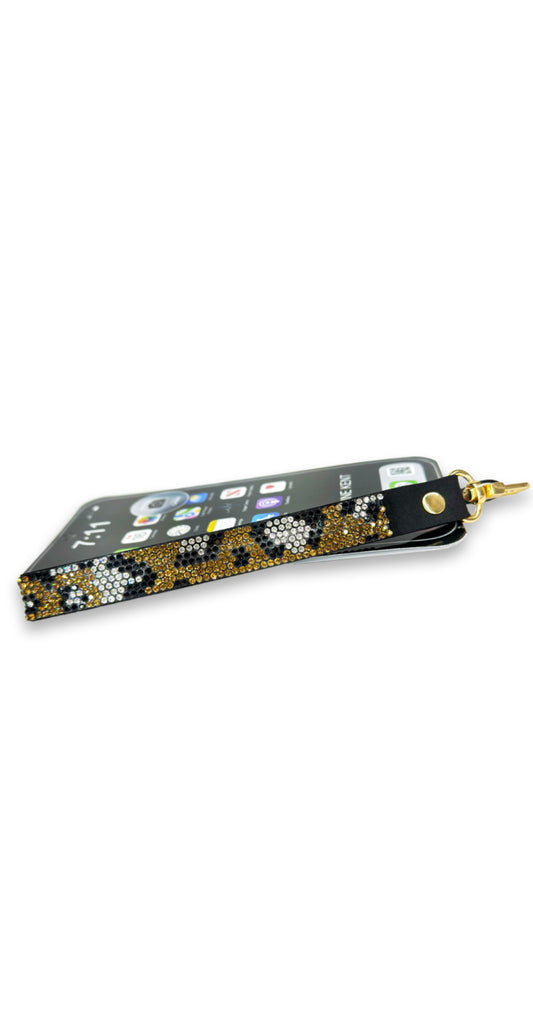 Crystal Wrist Lanyard for Phones & Tumblers - Wild Gold Leopard