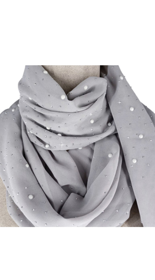 Pearl Embellished Scarf - Silver