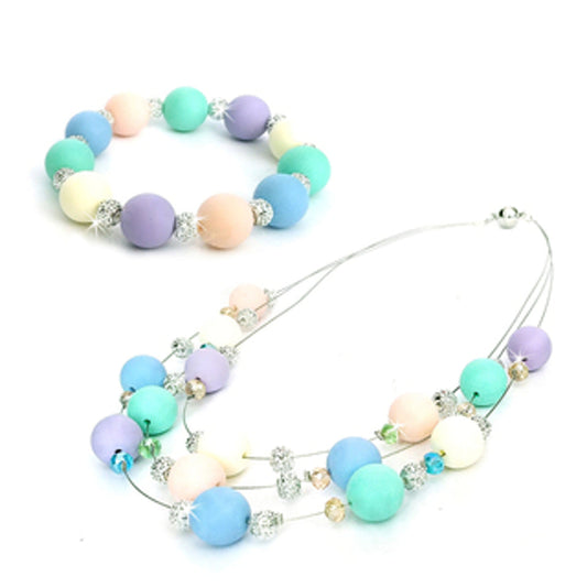 NECKLACE BRACELET PASTEL BUBBLES SET MULTI