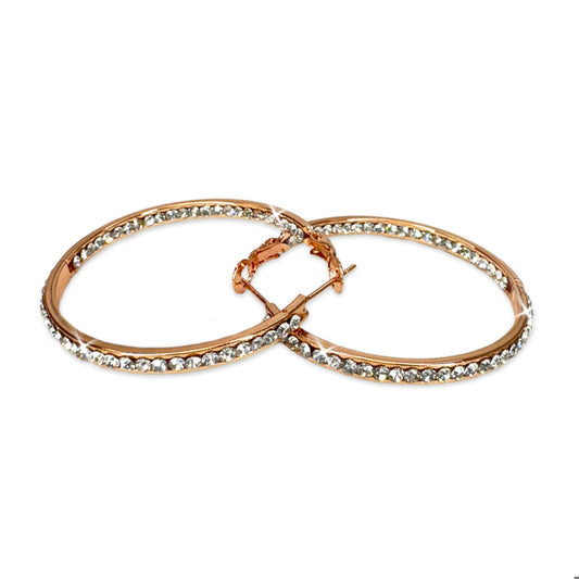 EARRING 40MM ROUND CRYSTAL HOOPS ROSE GOLD